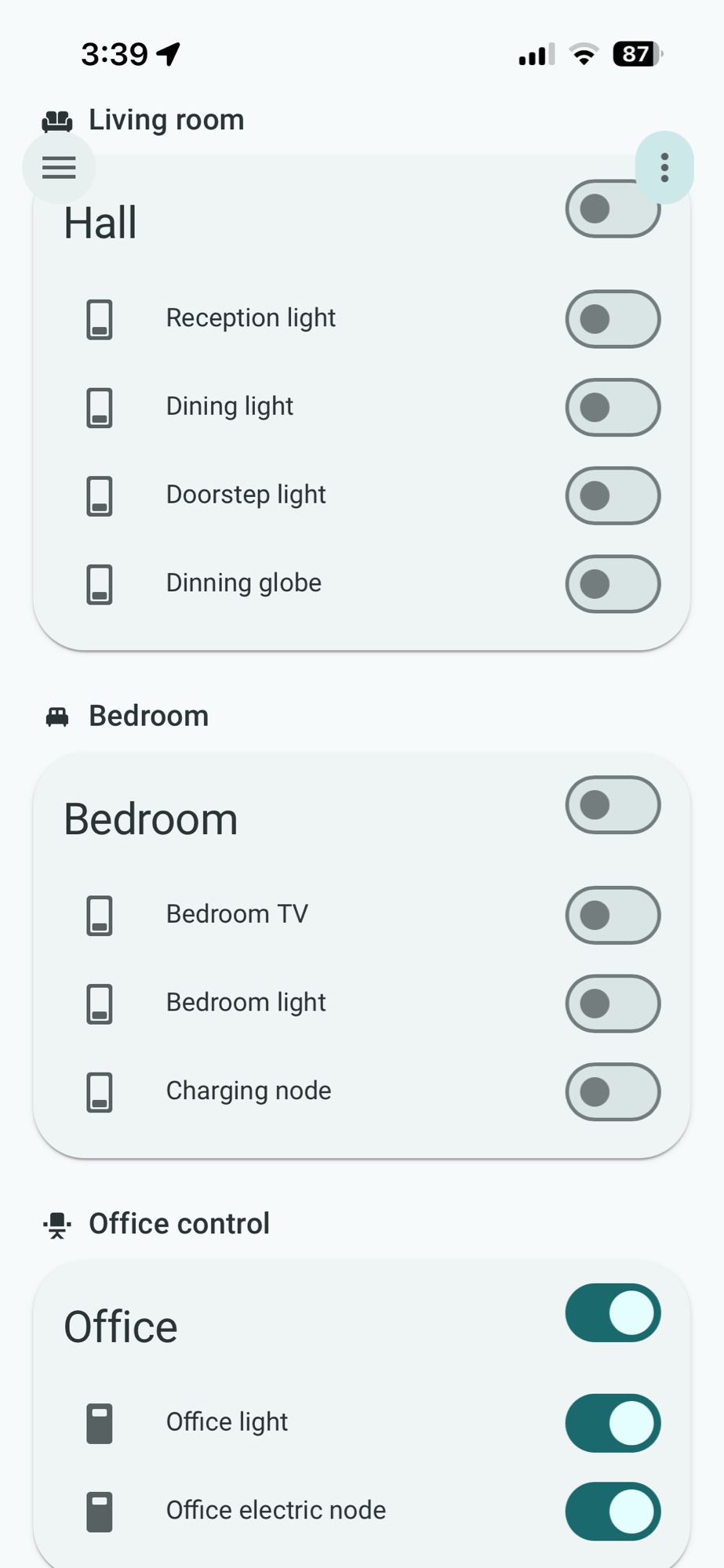 Room light controls